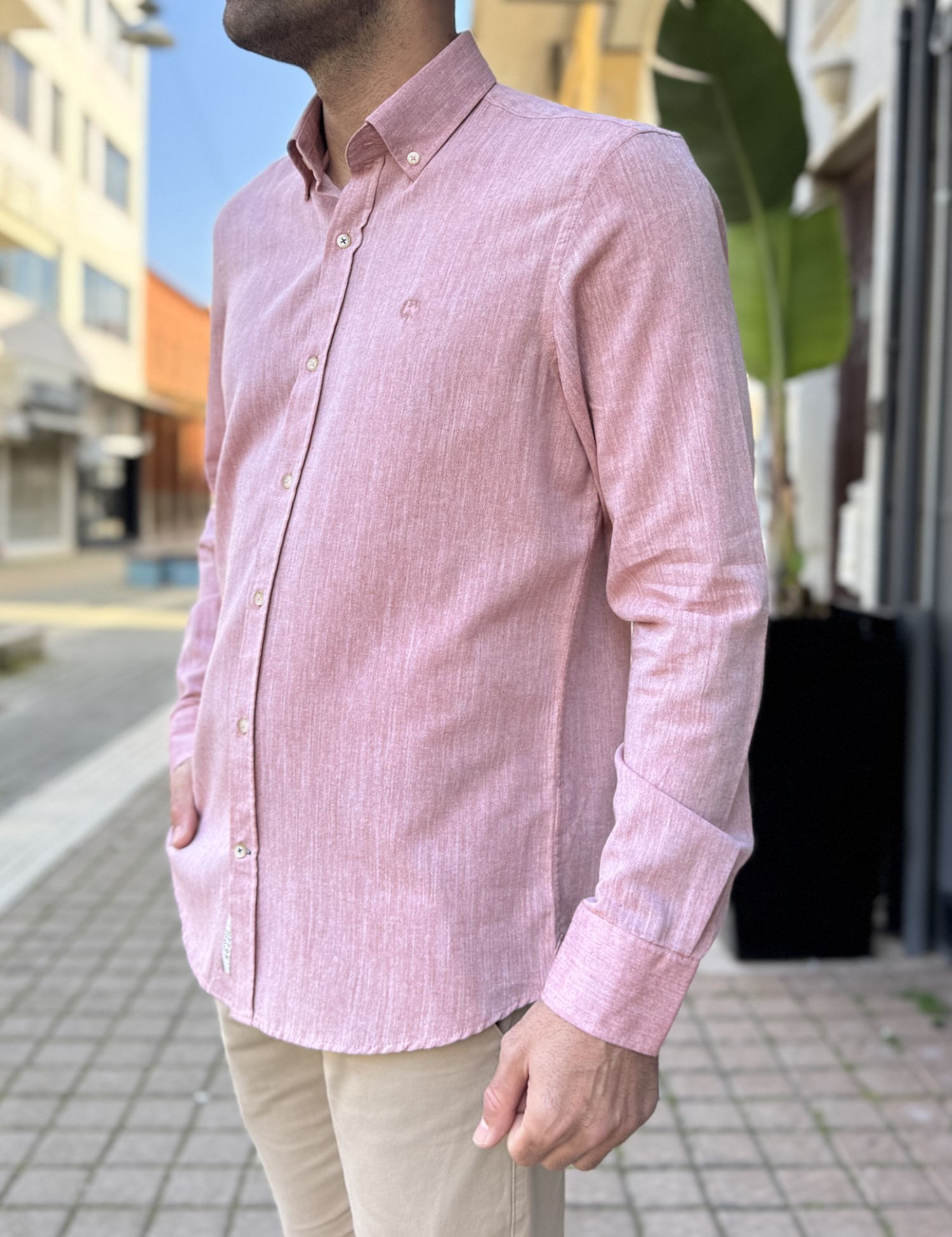 Ανδρικό σομόν βαμβακερό πουκάμισο με γιακά 1562 φωτογραφία